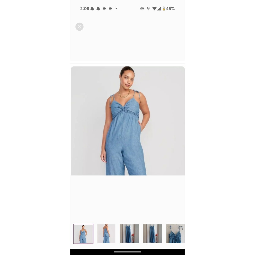 Old Navy Chambray Jumpsuit Women Size Large Blue Pockets Center Twist Sleeveless - Picture 7 of 7